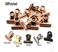 Clips de poignée ronds en métal, 20 pièces/ensemble 21mm x 23mm, papier pour billets, papeterie bouledogue, Clip à ressort pour étiquettes, sacs, Clip de reliure de documents de bureau 20Pcs Rose gold