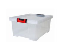 EDA Boîte de rangement solide Clipstock 30 L – avec couvercle, poignées Soft Touch, empilable