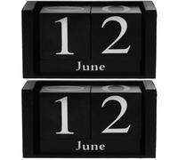 CLISPEED 2 Pièces Calendrier Perpétuel en Bois Foncé de Style Européen pour Bureau et Maison, Décoration de Table Pratique et Élégante, Calendrier Bloc Solide et Fonctionnel