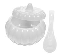 CLISPEED Bol à Soupe avec Couvercle et Cuillère pour Décoration de Festival en Céramique Forme Citrouille Blanc 350ml et Cuisson Vapeur Maison