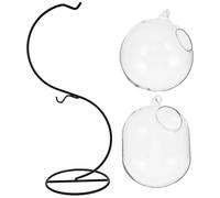 CLISPEED Décoration Maison Créative avec Jardinière Double Couche en Verre Suspendu pour Plantes Succulentes et Aquatiques, Support Métallique Robuste Bureau Intérieur