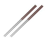 CLISPEED Lot 2 Paires Baguettes Chinoises Longues en Acier Inoxydable et Bois, Réutilisables, Antidérapantes, pour Cuisiner Nouilles Frites et Hot Pot