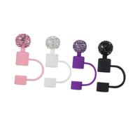 CLISPEED Lot de 4 Bouchons de Paille en Silicone Réutilisables Forme Boule Strass pour Gobelet à Paille Décorations pour Fête et Disco