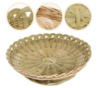 CLISPEED Plateau à Goûter en Bambou Tissé Rustique, Panier Artisanal Pratique pour Servir Desserts, Diamètre 27cm, Style Champêtre pour Maison et Réceptions
