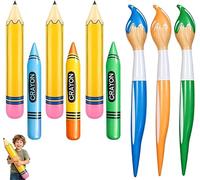 CLIUNT Lot de 9 Ballons Gonflables en Forme de Crayon, Crayons Gonflables, Porte-crayon Géant pour Rentrée Scolaire, 3 Crayons, 3 Pinceaux, 3 Crayons de Couleur (Orange, Jaune, Bleu, Vert)