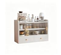 CLLXDZ Buffet en Bois, Meuble de Rangement Cuisine avec Étagères Réglables, Portes Coulissantes en Verre Cannelé et Doubles Tiroirs pour Cuisine et Coin Café(White,80cm/31.5in)