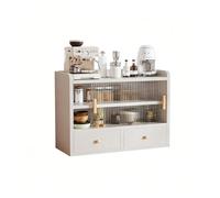 CLLXDZ Buffet en Bois, Meuble de Rangement Cuisine avec Étagères Réglables, Portes Coulissantes en Verre Cannelé et Doubles Tiroirs pour Cuisine et Coin Café(White,60cm/23.6in)