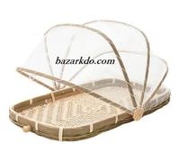 Aubry Gaspard Plateau en bambou avec cloche en filet synthétique Longueur 45 cm