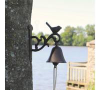 Cloche de jardin de porte ancienne oiseau fonte marron 14x17cm
