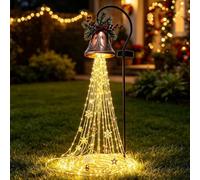 Cloche de Noël en cascade solaire pour jardin, décoration de jardin (petite | Lampe de Noël LED en forme de flocon de neige - Étanche IP65 - Marche/arrêt automatique - Décoration de cour extérieure pour