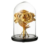 Cloche Déco en Verre Bouquet de Roses 26cm Doré