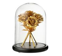 Cloche Déco en Verre Bouquet de Roses 29cm Doré