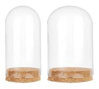 Cloche en verre décorative - Lot de 2 pièces - Verre borosilicate haute transparence - Base en bois massif