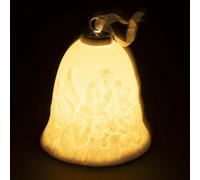 Cloche LED en céramique Blanche H 9,4 cm, décor nativité, Xmas