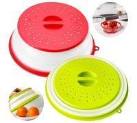 Cloche Micro Ondes Pliable 2 Pièces 3 en1 Micro-Onde Sans BPA Couvercle avec Poignée Orifices de Ventilation pour Fruits et Légumes Anti-éclaboussures