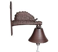 Cloche Sonnette Motif Hérisson Carillon Clochette de Porte Murale sur Crédence en Fonte Patinée Marron 11x20x21cm