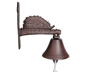 Cloche Sonnette Motif Hérisson Carillon Clochette de Porte Murale sur Crédence en Fonte Patinée Marron 11x20x21cm