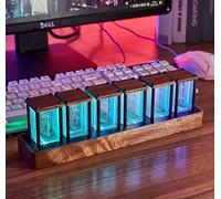 ClocTeck Nixie Horloge à tube numérique en bois pour chambre à coucher, réglages d'alarme faciles et affichage 12/24h - Un cadeau rétro pour décorer votre bureau et votre chambre à coucher