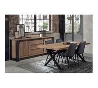 CLODIUS - Ensemble Buffet et Table 200cm Aspect Bois Piètement X Métal Noir