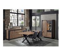 CLODIUS - Ensemble Séjour Complet et Table 170 cm Aspect Bois Piètement X Métal Noir
