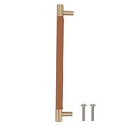 Cloimei Poignée de porte d'armoire, pas de trou de 224MM, poignée de traction de barre de placard en cuir et laiton de luxe pour la maison, armoire, tiroir, quincaillerie de meuble (Marron clair)