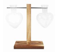 Cloimei Vase en Verre avec Support en Bois en Forme de cœur en Forme de Boule pour Plantes hydroponiques, décoration de Table Moderne pour la Maison, Le Bureau, Le Bois de Carbone,