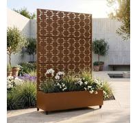 Cloison « Aaskis » avec jardinière à roulettes en acier, 190 x 120 x 38 cm, marron