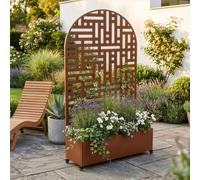 Cloison amovible "Bernalda" avec jardinière, en acier, de forme arquée, sur roulettes, dimensions : 190 x 120 x 38 cm, couleur marron