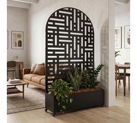 Cloison amovible "Bernalda" avec jardinière, en acier, de forme arquée, sur roulettes, dimensions : 190 x 120 x 38 cm, couleur noire
