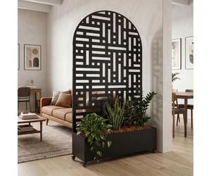 Cloison amovible "Bernalda" avec jardinière, en acier, de forme arquée, sur roulettes, dimensions : 190 x 120 x 38 cm, couleur noire