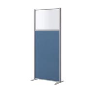 Cloison B-Zen de séparation semi vitrée tissu Bondai bleu - H 180 x L 81 cm cadre gris argent -sans pied - Cloisons acoustiques - Bruneau