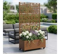 Cloison « Bernalda » avec jardinière Roulettes Acier 186 x 120 x 40 cm Marron