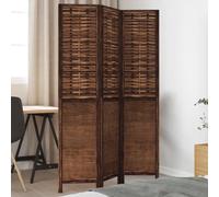 Cloison de Séparation 3 Panneaux Marron Foncé en Bois Paulownia Massif | Paravent pliable intérieur, aspect brûlé décoratif, cadre paulownia résistant, lattes bambou naturel, 3 charnières