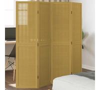 Cloison de Séparation 4 Panneaux Marron Bois Paulownia Massif Paravent | Lattes bambou naturel, charnières métalliques cachées, pliage flexible, usage intérieur uniquement, design élégant