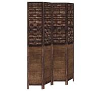 Cloison de Séparation 4 Panneaux Marron Foncé Paulownia Massif | Paravent pliant,écran d'intimité,bambou naturel,charnières métalliques,usage intérieur,chambre,salon,bureau