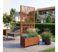 Cloison « Surnskoki » avec jardinière à roulettes en acier 190 x 82 x 38 cm, patine cuivrée