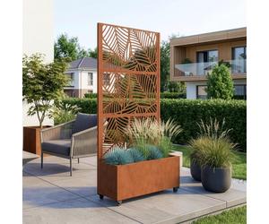 Cloison « Surnskoki » avec jardinière à roulettes en acier 190 x 82 x 38 cm, patine cuivrée