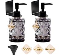 Clord - Set de 2 distributeurs de savon en verre - montage mural - distributeur de savon vintage noir - étiquettes en bois - distributeur de savon à main 330 ml