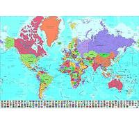 Close Up Poster Carte du Monde avec Drapeaux en Français (91,5cm x 61cm) + 1 Powerstrips®, tesa adhésifs Double face-20pcs