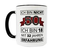 Close Up Tasse en céramique pour 50e anniversaire avec inscription en allemand « Ich bin nicht 50 » - Blanc - Passe au lave-vaisselle - Capacité : 320 ml