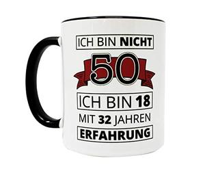 Close Up Tasse en céramique pour 50e anniversaire avec inscription en allemand « Ich bin nicht 50 » - Blanc - Passe au lave-vaisselle - Capacité : 320 ml