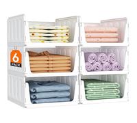 Clothes storage boxes stackable wardrobe organizer white plastic bins 20L 32x35.5x17.7cm pack 6 PANIER COULISSANT