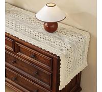 Clothfuna Chemin de table crème en crochet, chemin de table en dentelle de coton, chemin de table beige pour table basse, buffet, protection de table de coiffeuse, pour fête, 42x270cm