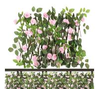 Clôture d' extensible avec fausses feuilles décoratives | Clôture de fond en fausse rose pour jardin, balcon, terrasse, arrière-cour, brise-vue extensible - Treillis vert artificiel