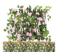Clôture d' extensible imperméable et extensible en fausses feuilles | Clôture extensible pour jardin, balcon, terrasse, arrière-cour, brise-vue, treillis extensible vert rose artificiel