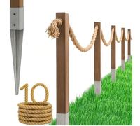 Kit de Clôture Nautique en Corde 10m pour Jardin, Inclut Corde, Poteaux et Ancres de Fixation, Hauteur 1m, Couleur Naturelle et Argent - Design Style Marin Extérieur