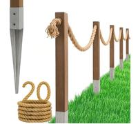 Clôture de jardin - BOGATECO - Clôture à voile 20 m - Corde de jute - Poteaux bois 1 m - Kit complet
