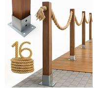 Kit de Clôture Nautique en Corde de Style Marin - Garde-Corps de Jardin avec Poteaux et Ancrages à Visser - Longueur 16m, Hauteur 1m - Coloris Naturel et Anthracite