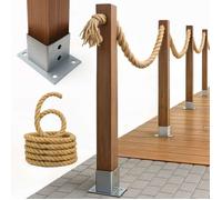 Kit de Clôture Nautique en Corde de Style Marin - Garde-Corps de Jardin avec Poteaux et Ancrages à Visser - Longueur 6m, Hauteur 1m - Coloris Naturel et Anthracite