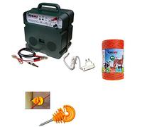 Clôture Électrique Kit Complet: 1 Electrificateur B12 Double Alimentation 12 V / 220 V + 1 Fil 500 MT 4 Mm² + 100 pcs Isolateur pour Piquets en BOIS - Clôture Électrifiée pour Chevaux Sangliers